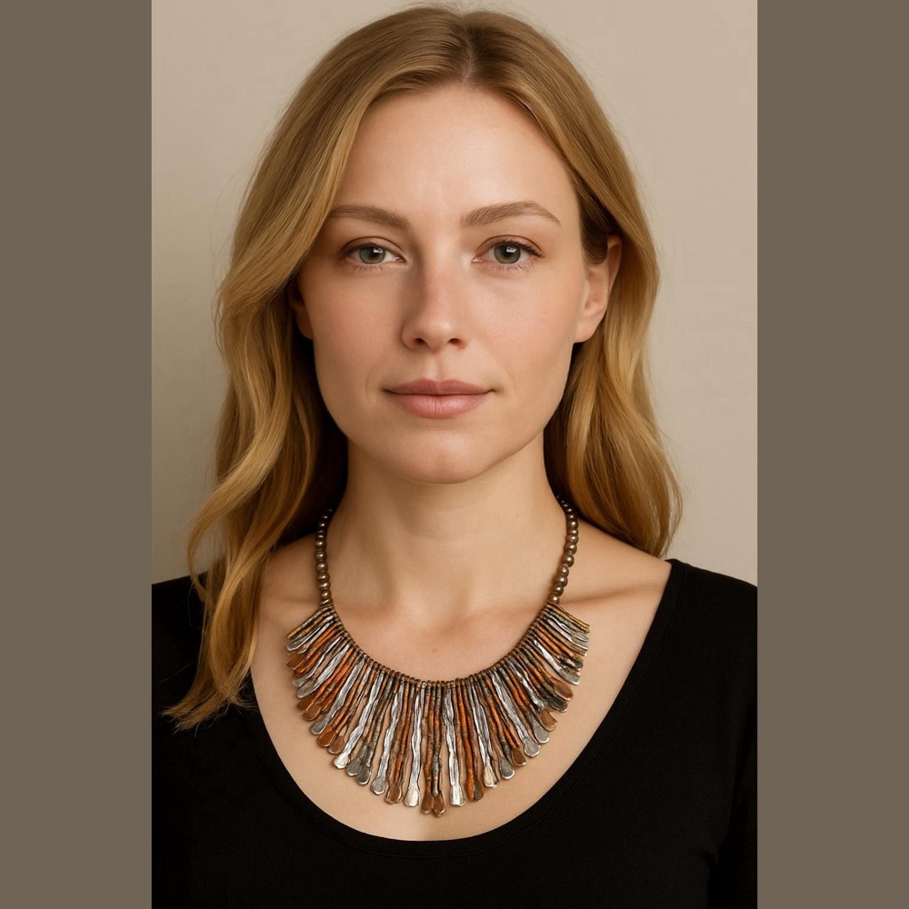 OMC Multicolor Metallic Bib Statement Necklace One Size